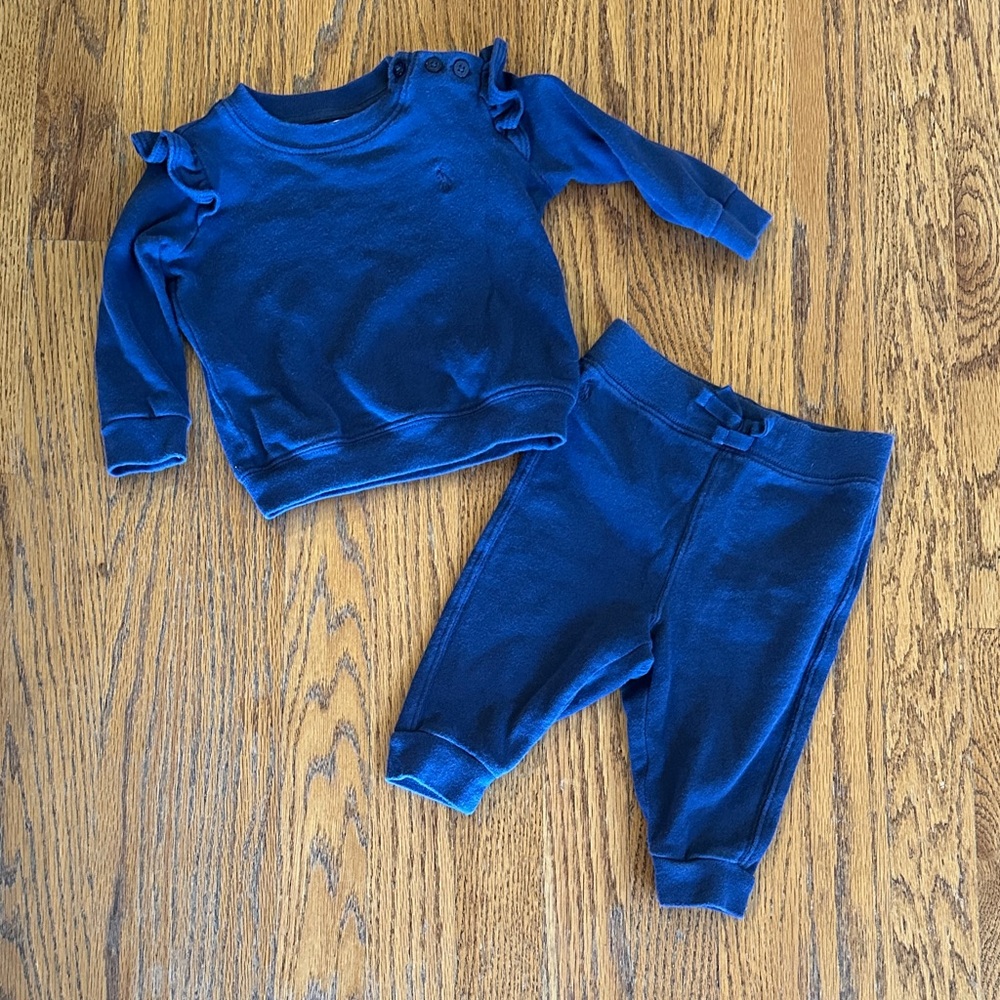 Ralph Lauren baby girl Navy matching sweatsuit - 6mo -EUC